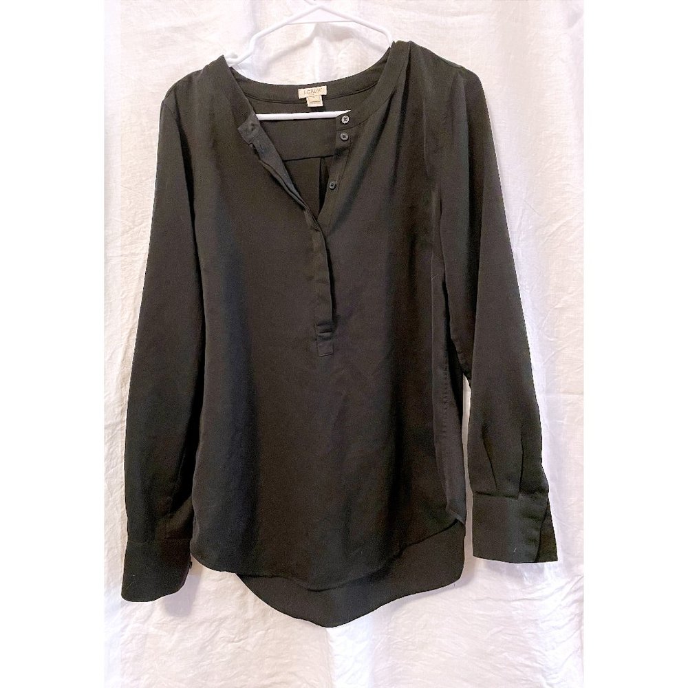 JCrew Collared Satin Black Long Sleeve Blouse